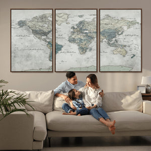 Neutral Vintage World Map Canvas Wall Art Print, Classic Map