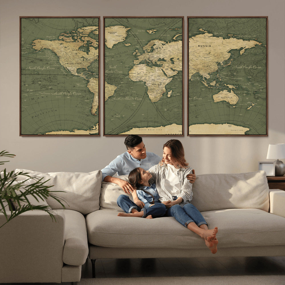 Large World Map Canvas Wall Art Print for Study Room Decor -