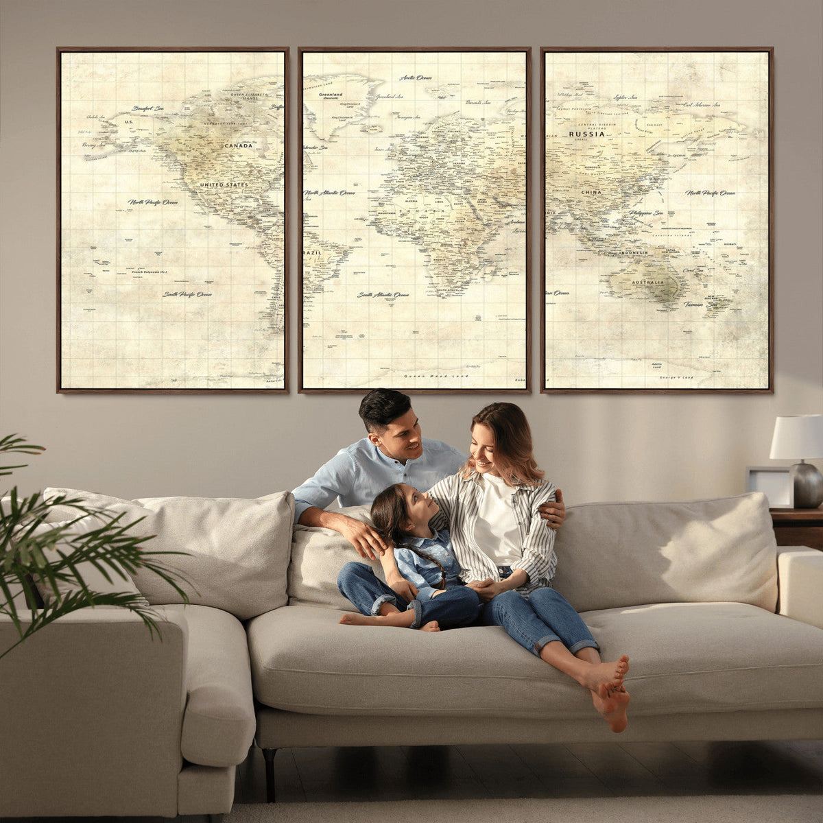 Colorful Watercolor World Map Canvas Wall Art – Framed
