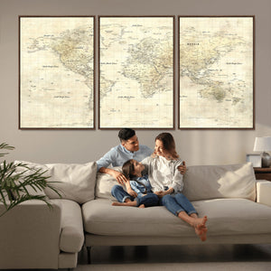 Colorful Watercolor World Map Canvas Wall Art – Framed