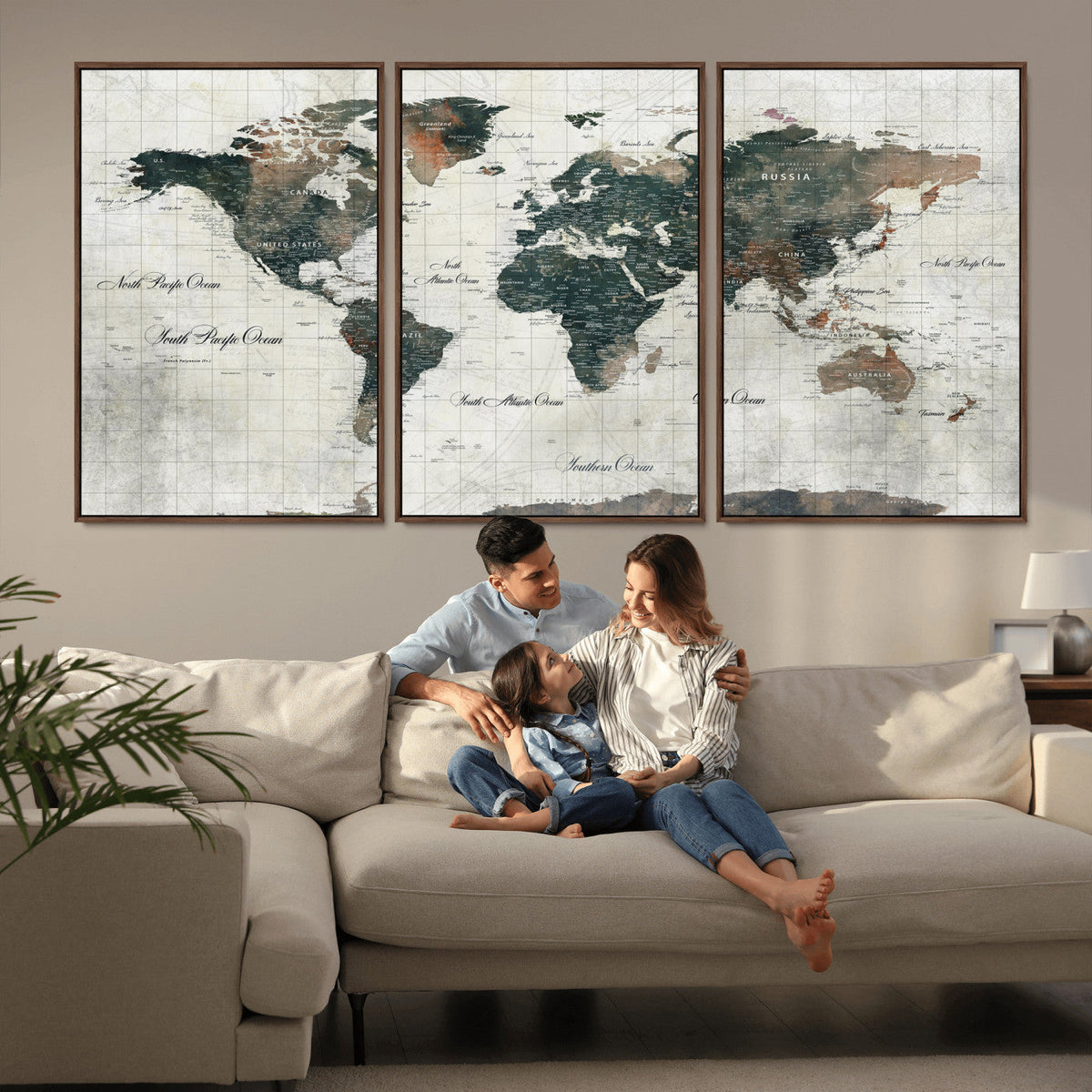 World Map Canvas Print – Framed Travel Map Wall Art for