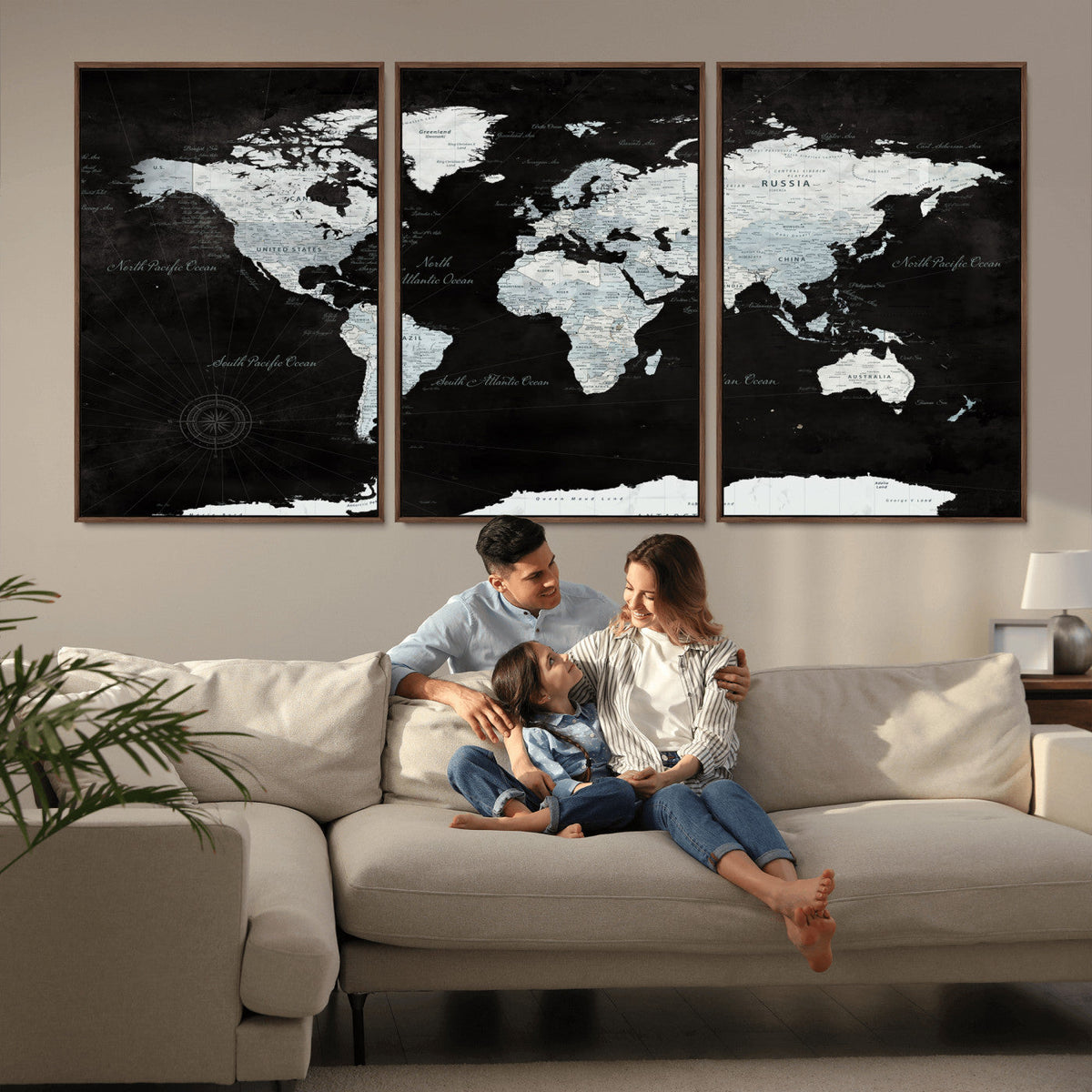 World Map Canvas Print – Framed Push Pin Wall Art, Color