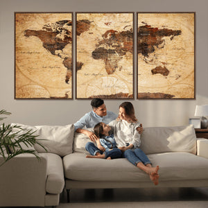 Modern Red and Gray World Map Canvas Print – Framed Wall Art