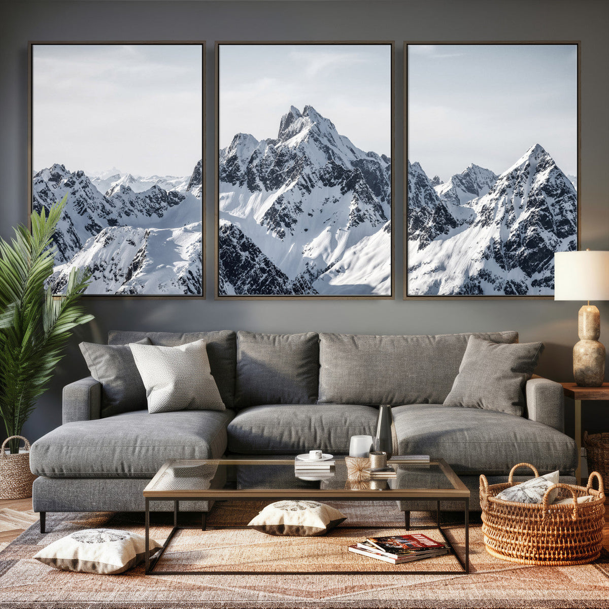 Snowy Mountain Range Canvas Print, Alpine Peaks Landscape