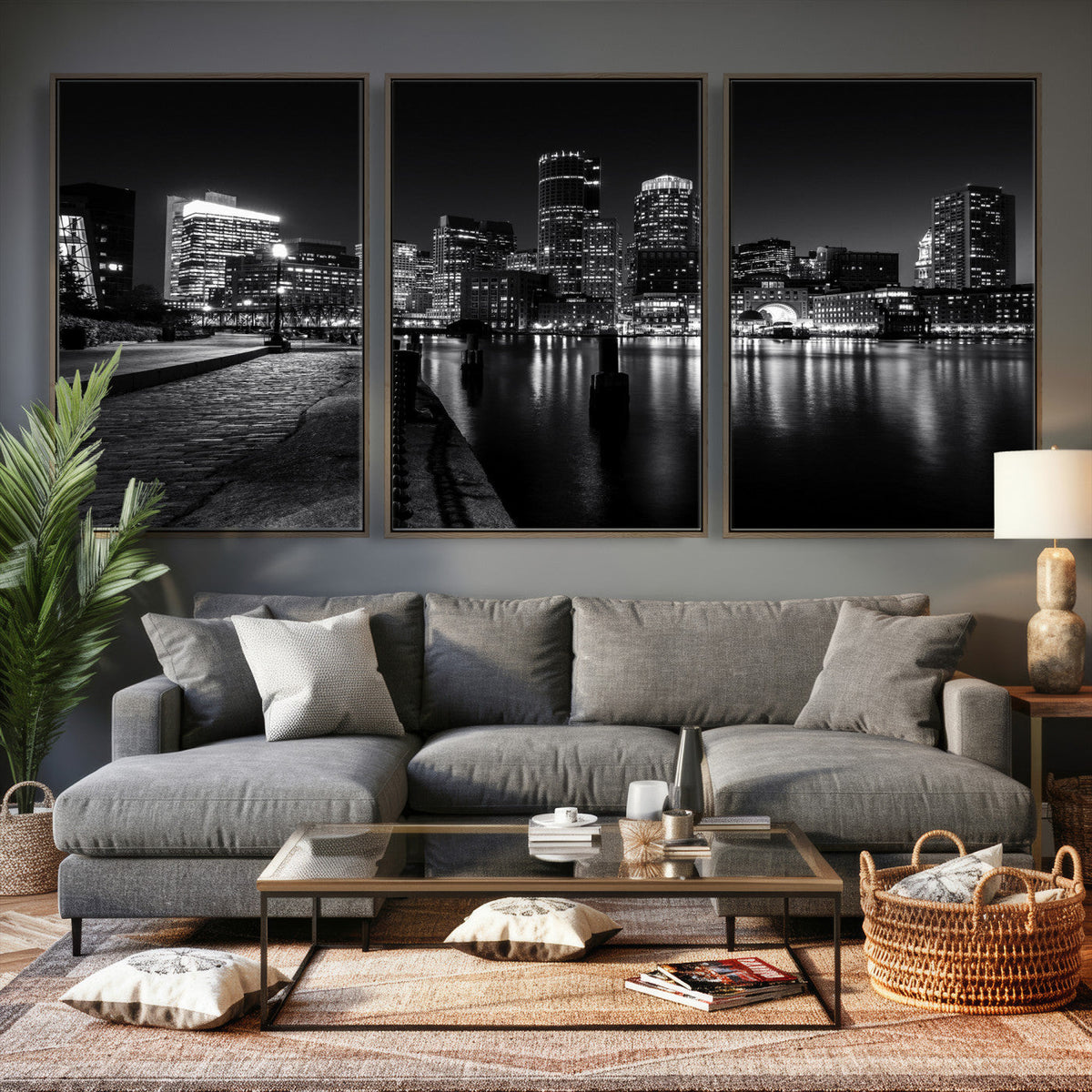 Boston Wall Art Canvas Print, Boston City Downtown Night