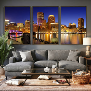 Boston Wall Art Canvas Print, Boston City Downtown Night