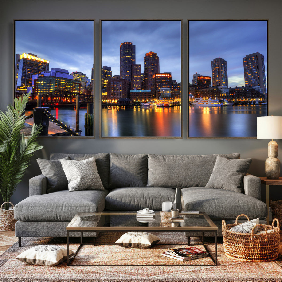 Boston Wall Art Canvas Print, Boston City Downtown Night