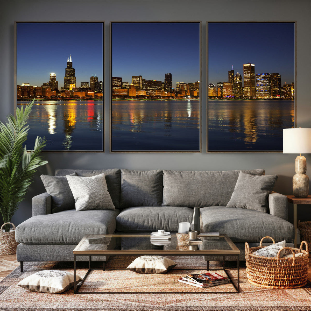 Chicago Wall Art Canvas Print - Chicago City Downtown Night