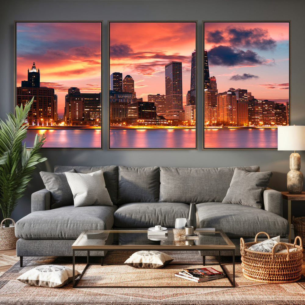 Chicago Wall Art Canvas Print - Chicago City Downtown Night