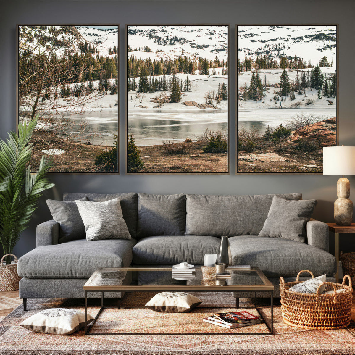 Snowy Mountain Landscape Wall Art Canvas Print, Alpine Pine