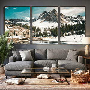 Snowy Mountain Wall Art Canvas Print, Alpine Pine Forest