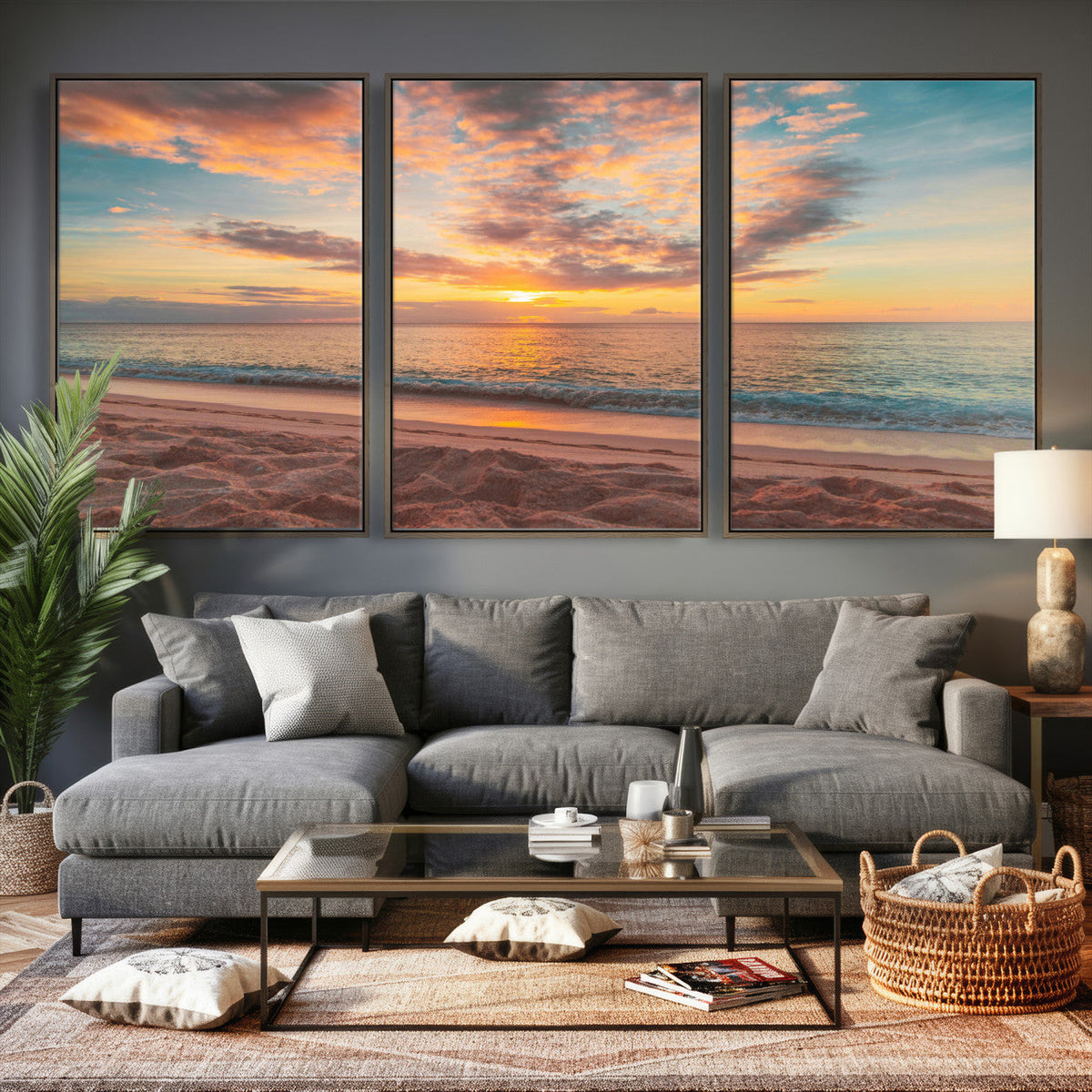 Sunset Beach Wall Art Canvas Print – Soft Coastal