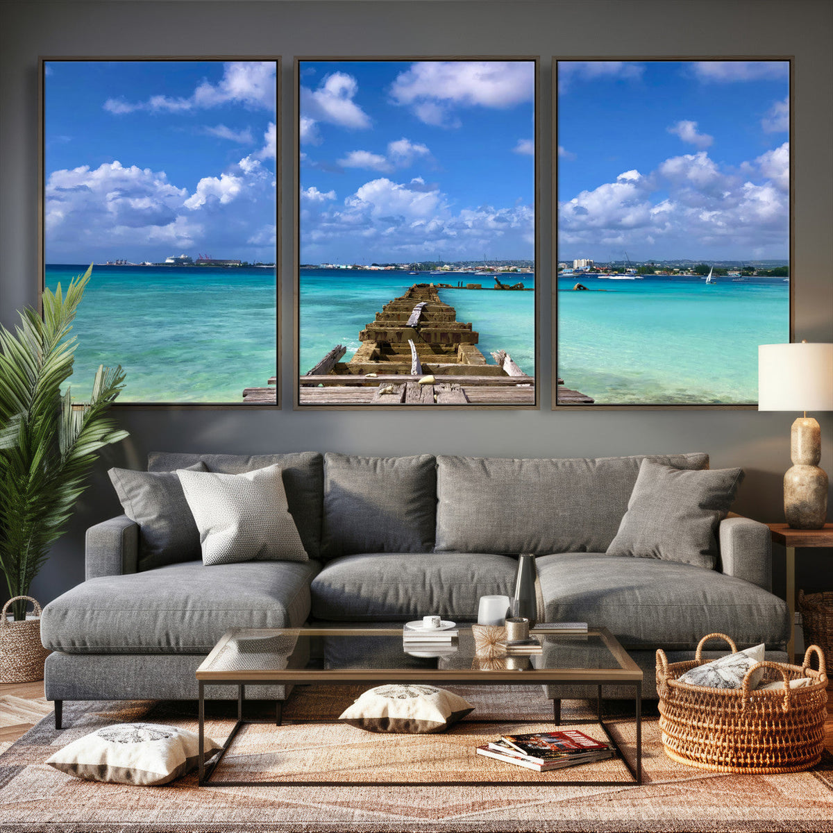 Caribbean Ocean Pier Seascape Wall Art Canvas Print,