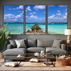 Caribbean Ocean Pier Seascape Wall Art Canvas Print,