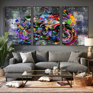Graffiti Motorcycle Wall Art Canvas Print, Urban Street Art