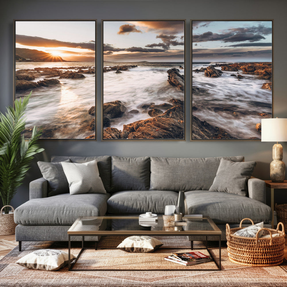 Rocky Coast Ocean Sunset Wall Art Canvas Print, Dramatic