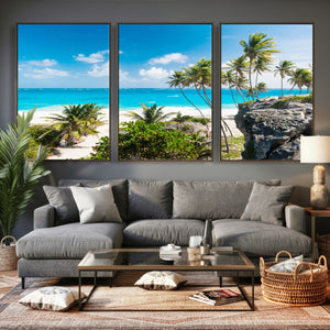 Tropical Beach Wall Art Canvas Print, Palm Tree Ocean
