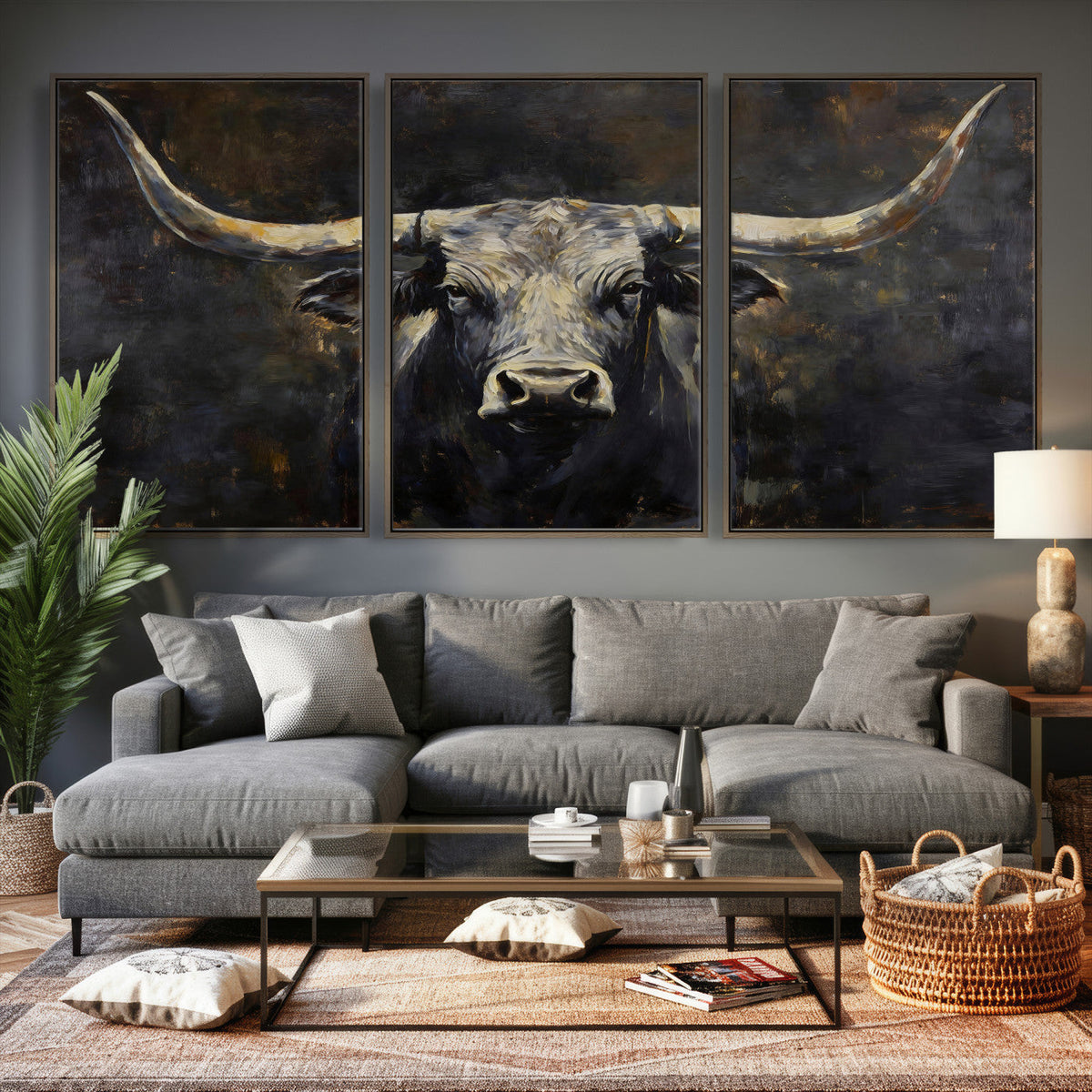 Rustic Longhorn Bull Wall Art Canvas Print – Vintage Western