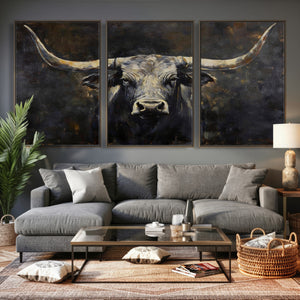 Rustic Longhorn Bull Wall Art Canvas Print – Vintage Western