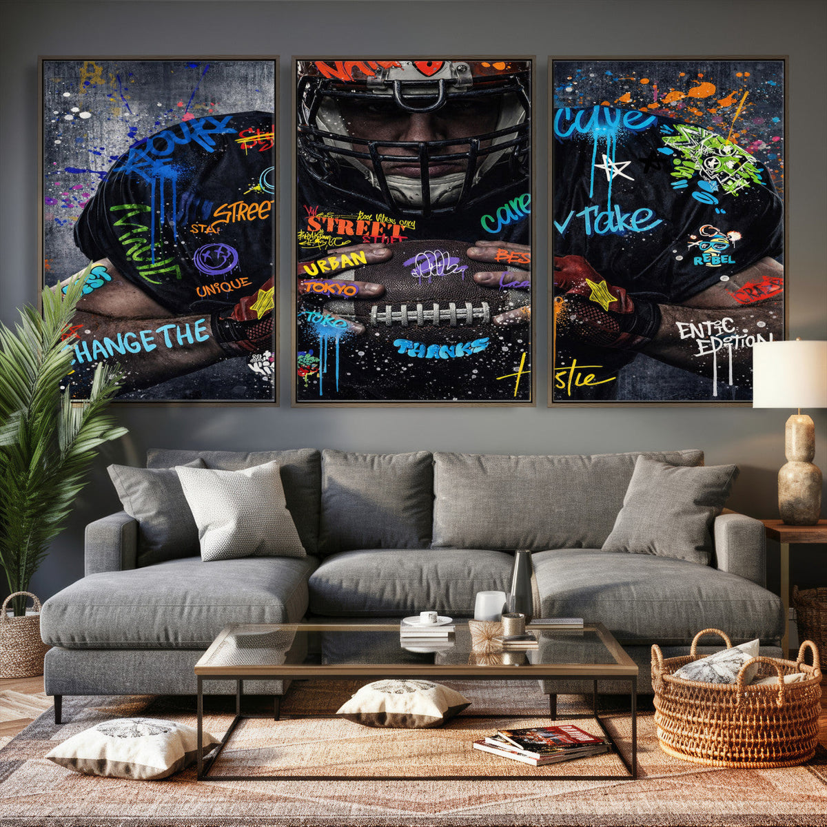 Graffiti American Football Player Street Art Wall Art Canvas