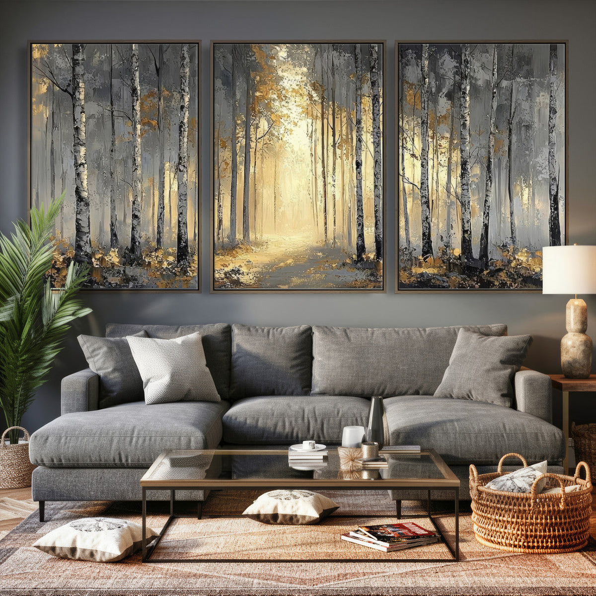 Abstract Birch Forest Wall Art Canvas Print – Modern Neutral