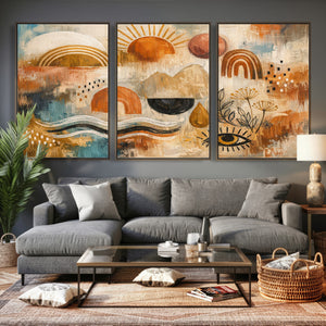 Geometric Boho Abstract Wall Art Canvas Print, Orange Blue
