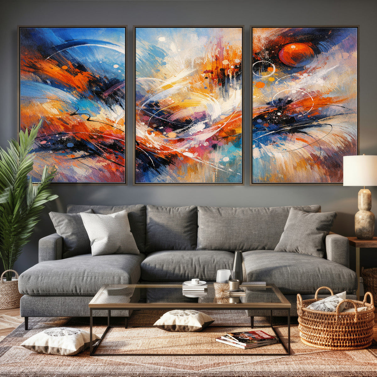 Lyrical Abstraction Wall Art Canvas Print, Orange Blue