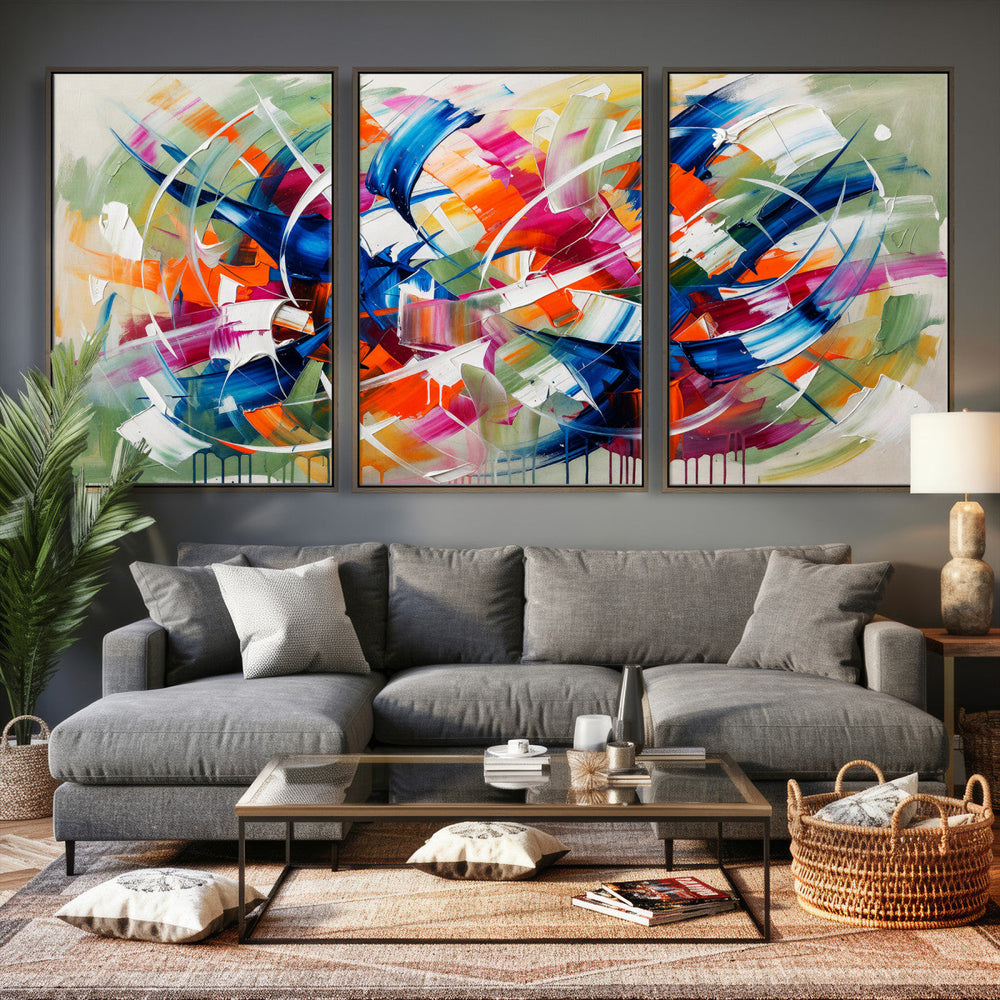 Geometric Abstract Wall Art Canvas Print, Orange Blue