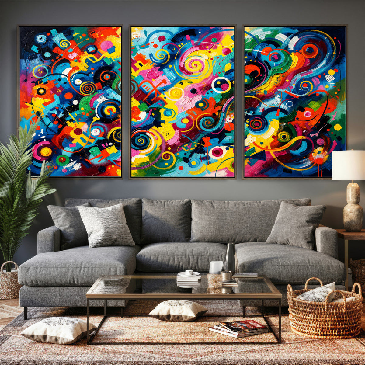 Geometric Abstract Wall Art Canvas Print, Bold Color