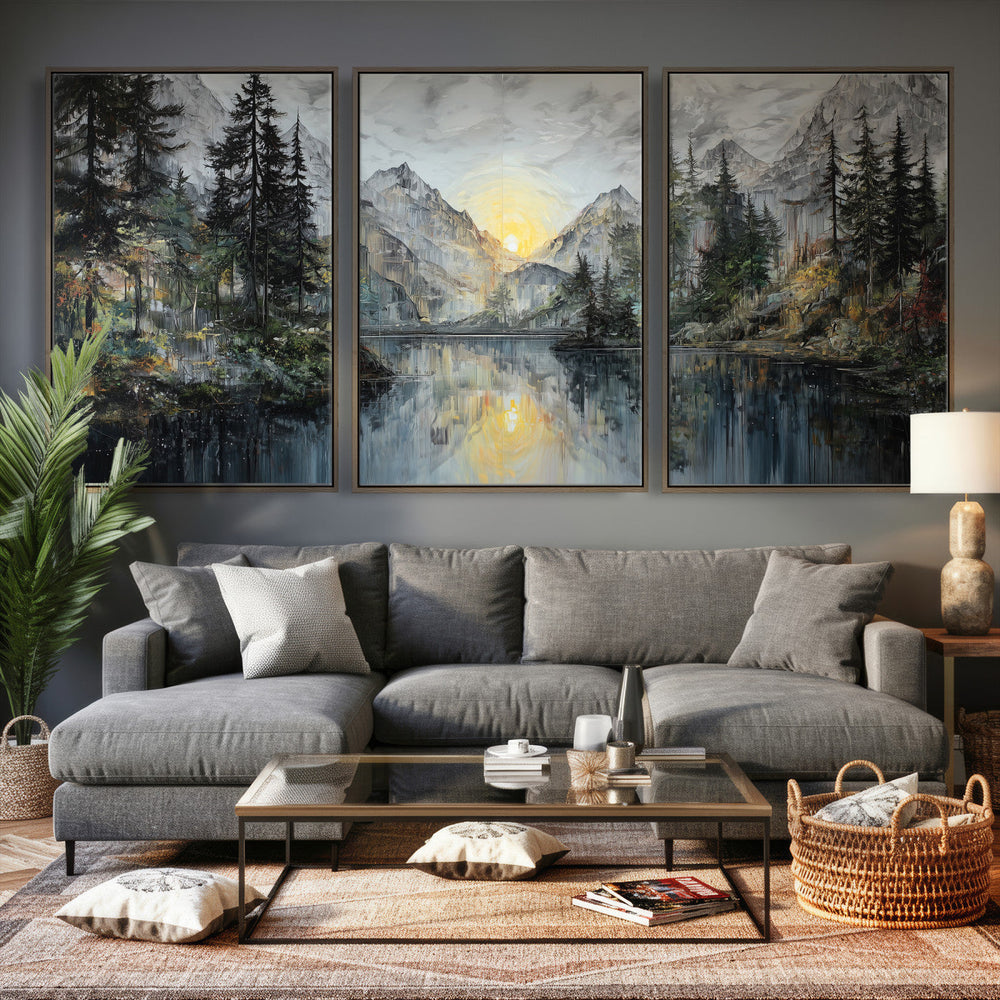 Drip Style Forest Lake Gold Art — Abstract Expressionist