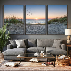 Sandy Dune Path Sunset Canvas Wall Art — Seagulls Beach