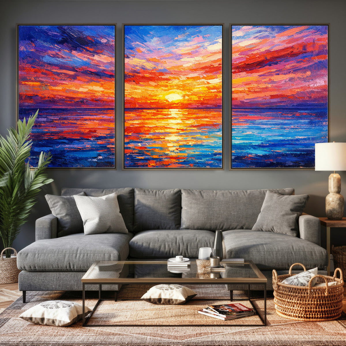 Colorful Knife Ocean Sunset Canvas — Orange Pink Teal