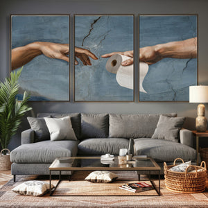 Funny Bathroom Canvas Wall Art, Michelangelo Creation of