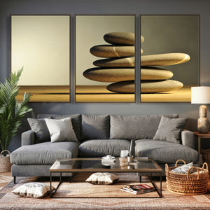 Zen Stone Wall Art Canvas Print, Balanced Rock Stack Framed