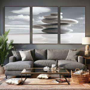 Zen Stone Wall Art Canvas Print, Balanced Rock Stack Framed