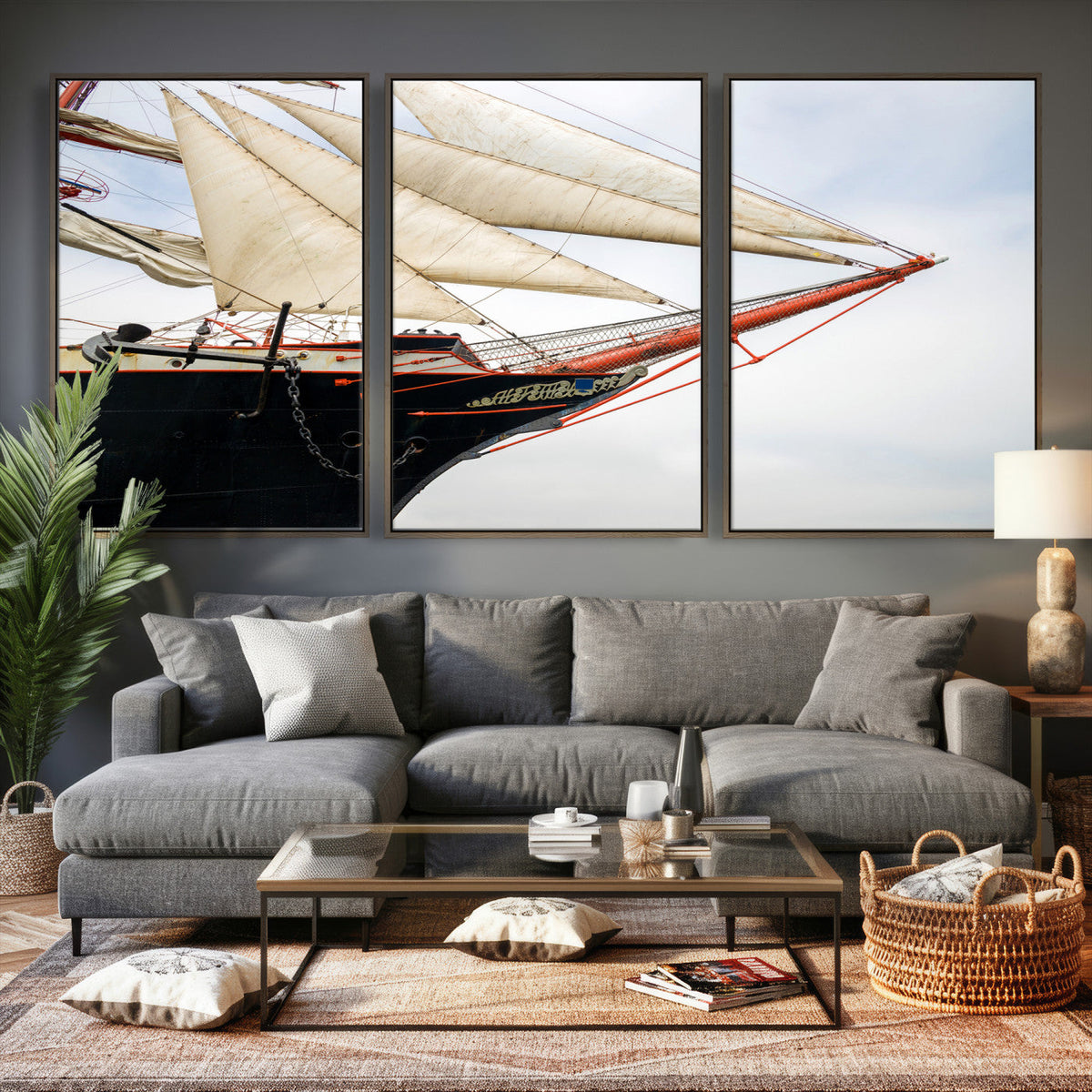 Sailboat Wall Art Canvas Print, Vintage Ship Bow Framed