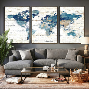 Watercolor World Map Canvas Wall Art Print – Abstract