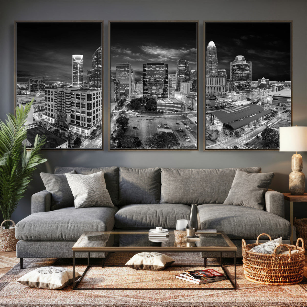 Charlotte Skyline Canvas Wall Art Print – North Carolina Cityscape Photography Print