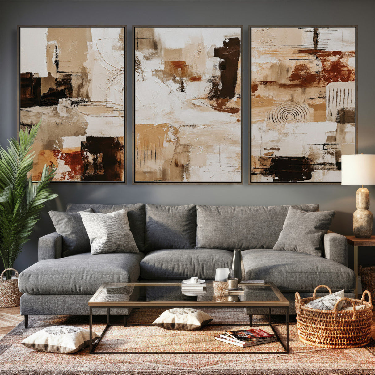 Blue Teal Abstract Canvas Wall Art, Modern Textured Painting Print, Navy Orange White Contemporary Art, Neutral Living Room Decor, Office Art