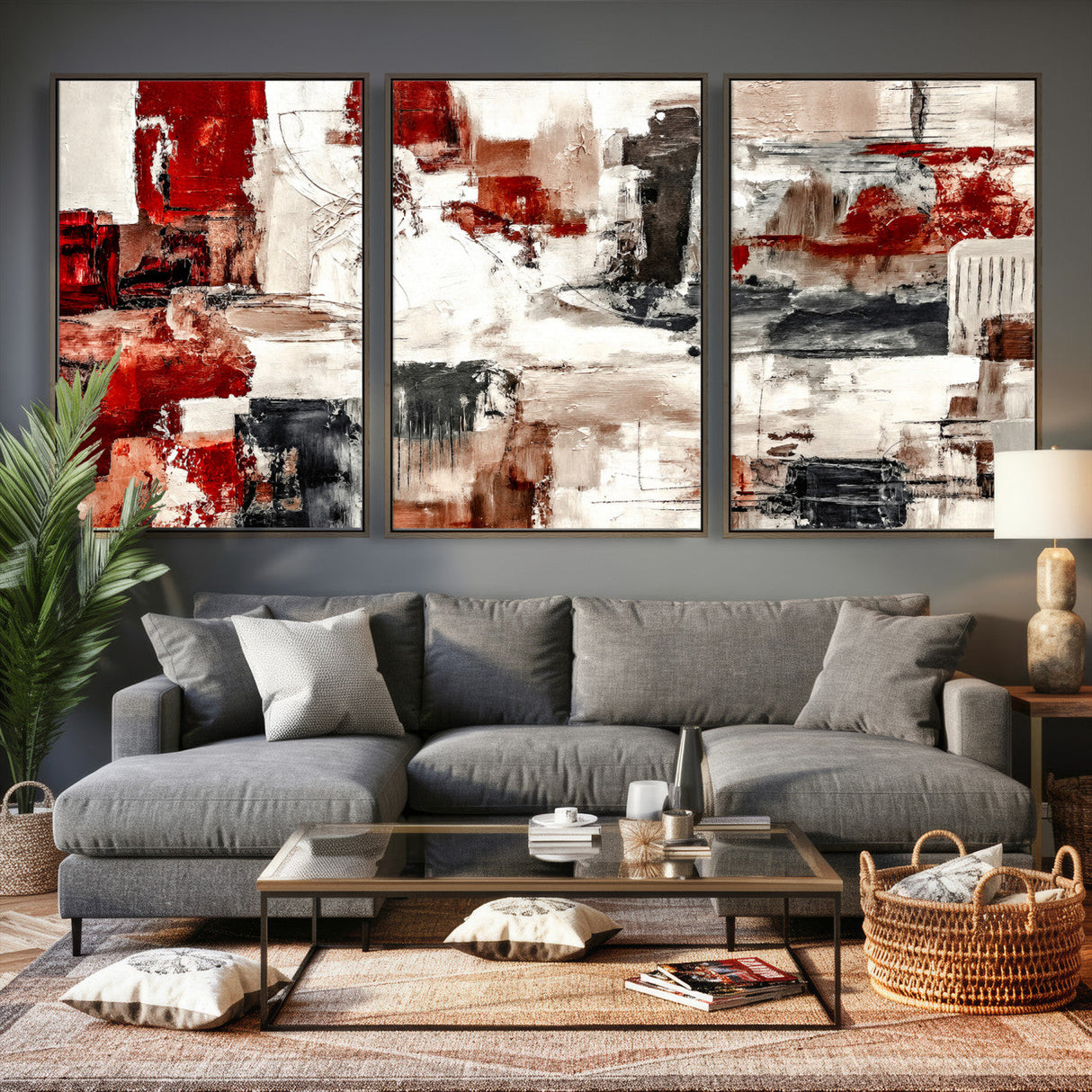 Blue Teal Abstract Canvas Wall Art, Modern Textured Painting Print, Navy Orange White Contemporary Art, Neutral Living Room Decor, Office Art