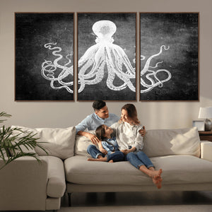 Black White Octopus Wall Art Canvas Print