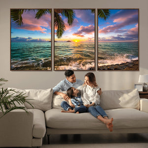 Framed Tropical Sunset Art Canvas Print