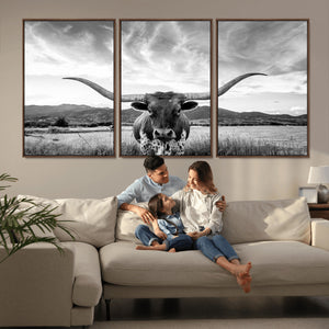Longhorn Black and White Wall Art – Rustic Western Bull