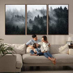 Foggy Forest Wall Art Canvas Print | 3 Panel Large Misty