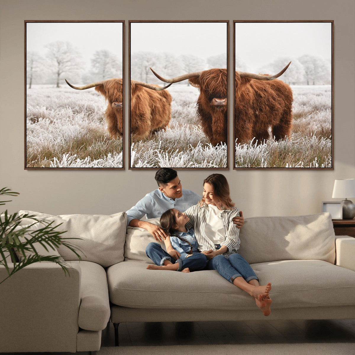 Longhorn Cattle Wall Art Canvas Print, Framed Farmhouse