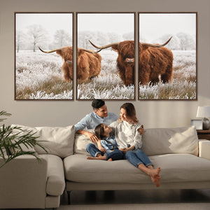 Longhorn Cattle Wall Art Canvas Print, Framed Farmhouse