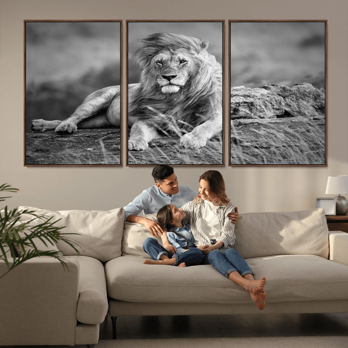 King Forest Lion Wall Art Canvas Print – Framed Majestic
