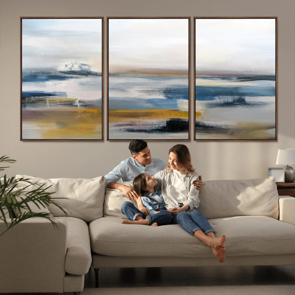 Abstract Landscape Wall Art Canvas | 3 Panel Modern Blue,