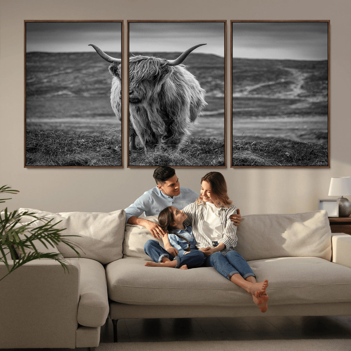 Fluffy Cattle Wall Art Print, Highland Cow Canvas, Framed