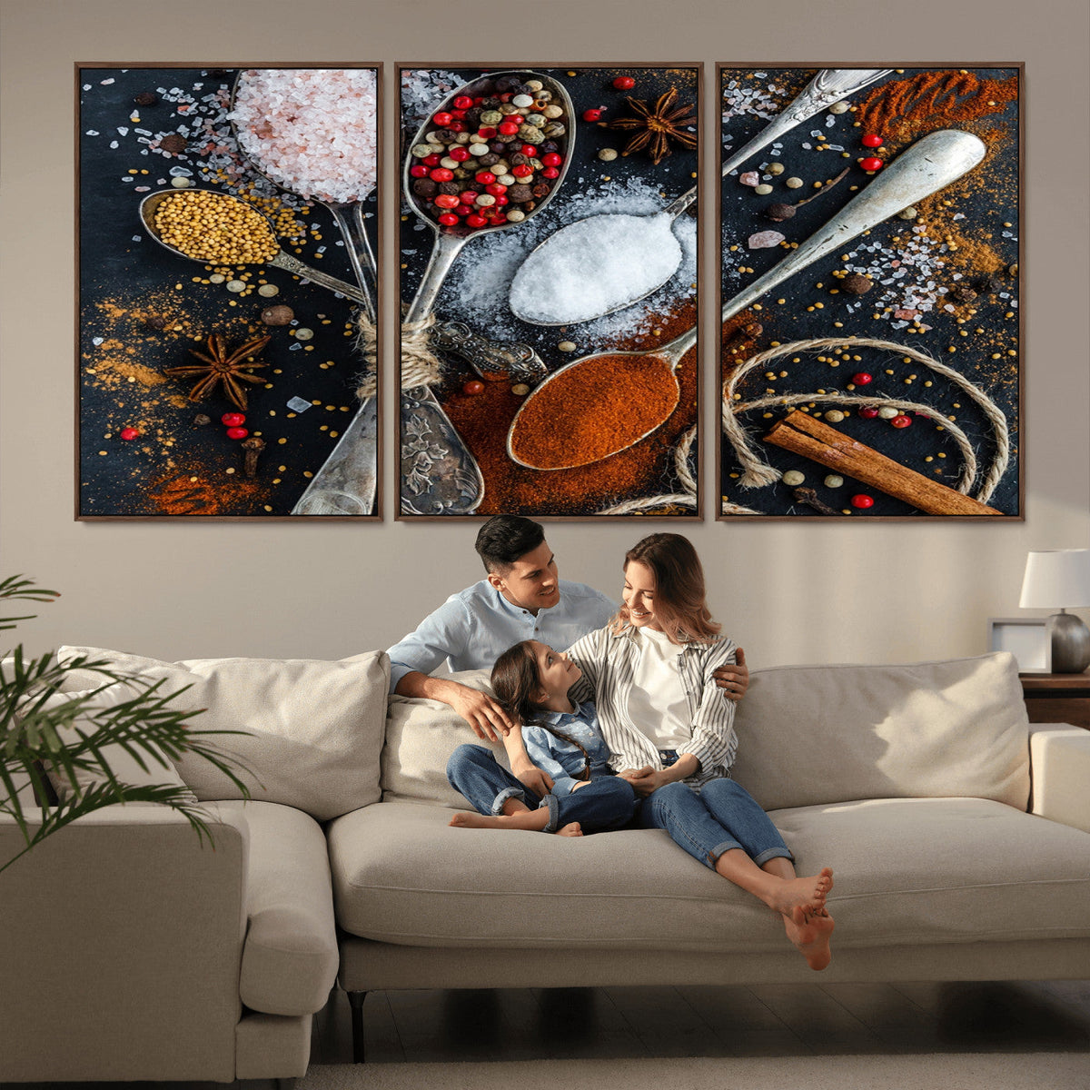 Spices and Seasonings Canvas Wall Art – Colorful Triptych